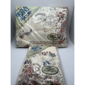 New Vintage TASTEMAKER Percale Full Fitted 54x75 Victorian Bouquetw/Pillowcases